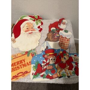 Lot of 4 Vintage Eureka Velvet Christmas Paper Die Cut Decorations
